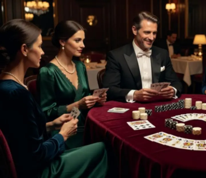 Table de poker élégante dans un salon feutré avec jetons symboliques