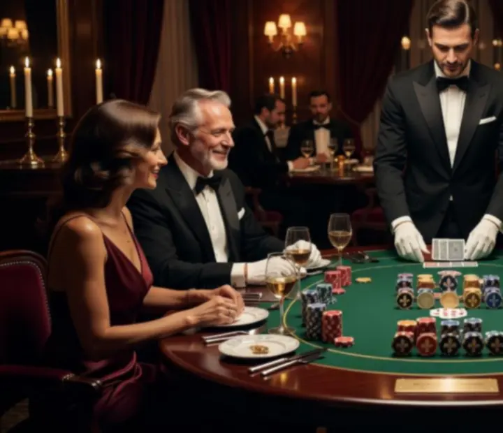 Soirée poker privée dans un salon feutré avec invités élégants