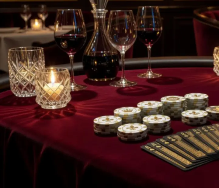 Table de poker de luxe avec lumière tamisée et décor raffiné