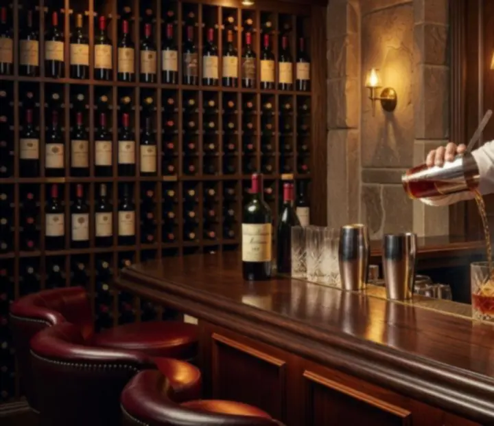 Cave à vins et bar à cocktails dans une ambiance chaleureuse